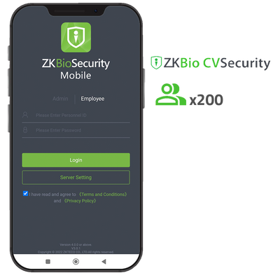 Licencia APP de ZKBio CVSecurity - Capacidad 200 usuarios - Apertura con códigos QR dinámicos - Apta para Android y iOS - Compatible con equipos ZKTeco (Push/Pull)