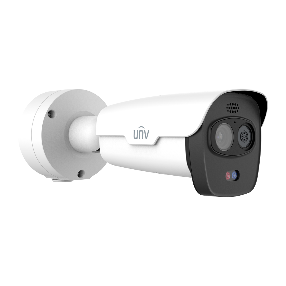 Telecamera termica Doppia Ottica IP Uniview - 256x192 | Ottica 3.2mm - Sensore ottico 1/8” 4 Mpx | Lente 4mm - Sensibilità termica ≤ 55mK - Rilevazione. prevenzione incendi, allarme e SIP - Intervallo di misurazione della temperatura -20~150ºC / ± 8ºC