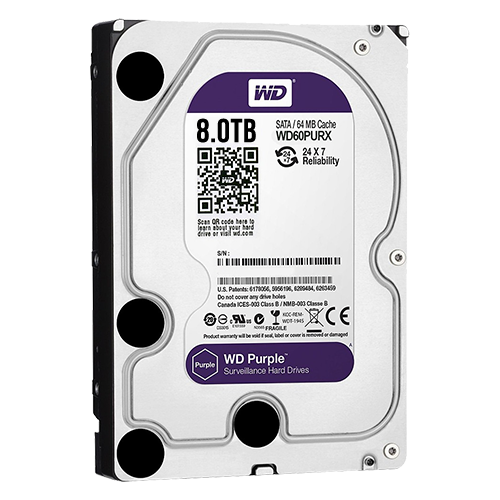 Disco Duro Western Digital - 8 TB de capacidad - Interfaz SATA 6 GB/s - Modelo WD80PURX - Especial para videograbadores - Solo o instalado en DVR