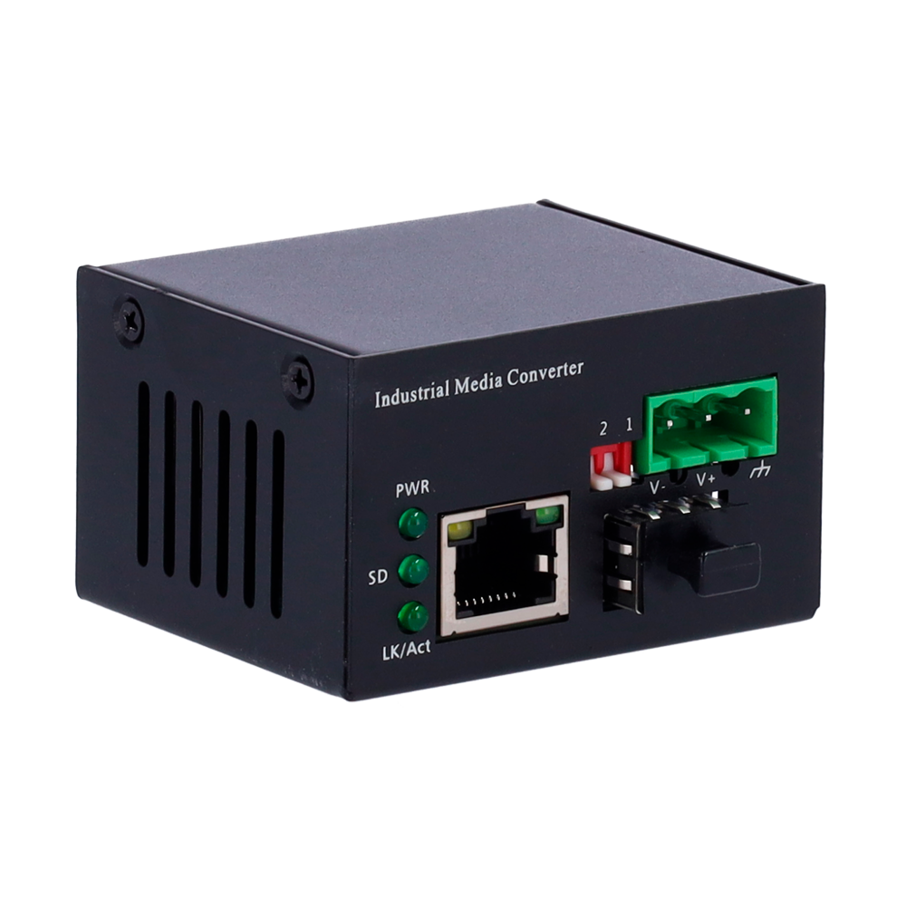 Industrial Multimedia Converter - 1x Ethernet RJ45 - 1x SFP - Fast Ethernet - 10/100 Base-TX - Ultra Compact Dimensions - Installation on DIN Rail