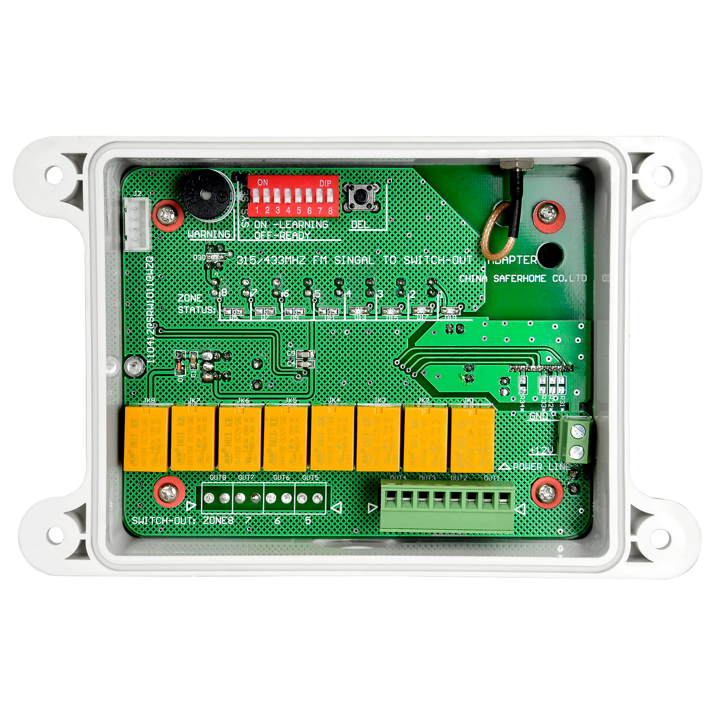 Ricevitore di barriere solari a infrarossi - 4 ingressi wireless - 4 uscite cablate - Fino a 6 dispositivi per entrata - Dip Switch da configurazione