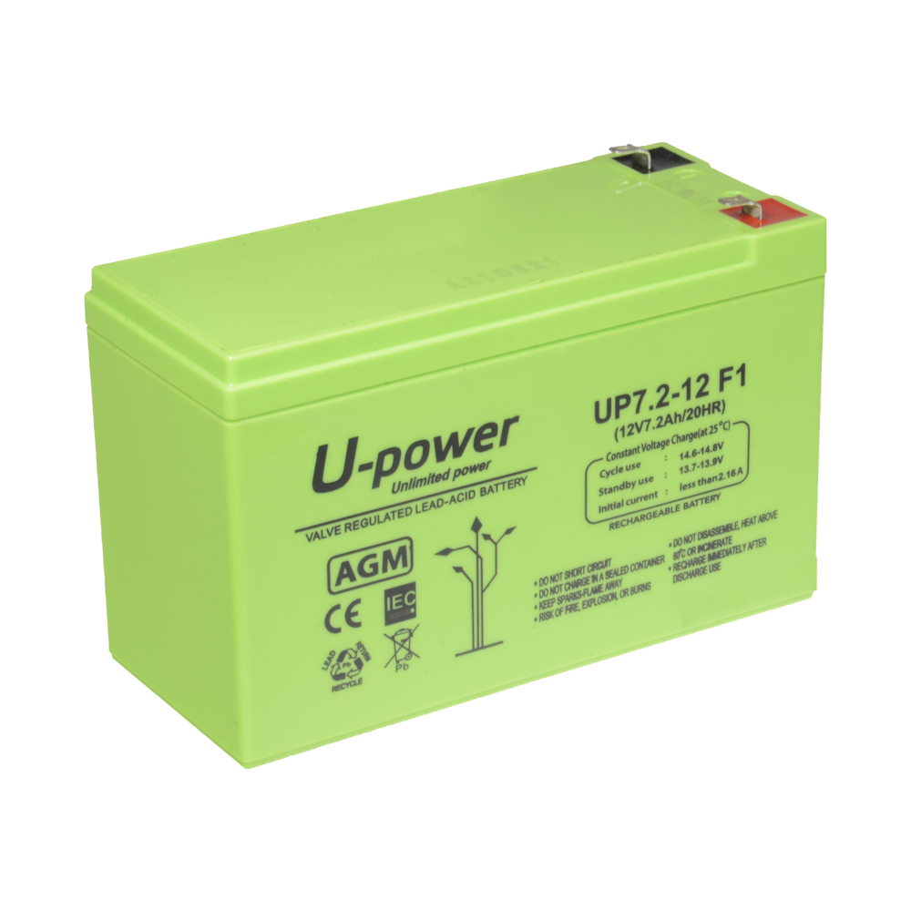 Upower - Batteria ricaricabile - Tecnologia piombo-acido AGM - Voltaggio 12 V - Capacità 7.2 Ah - 101 x 151 x 65 mm / 2180 g - Per backup o uso diretto