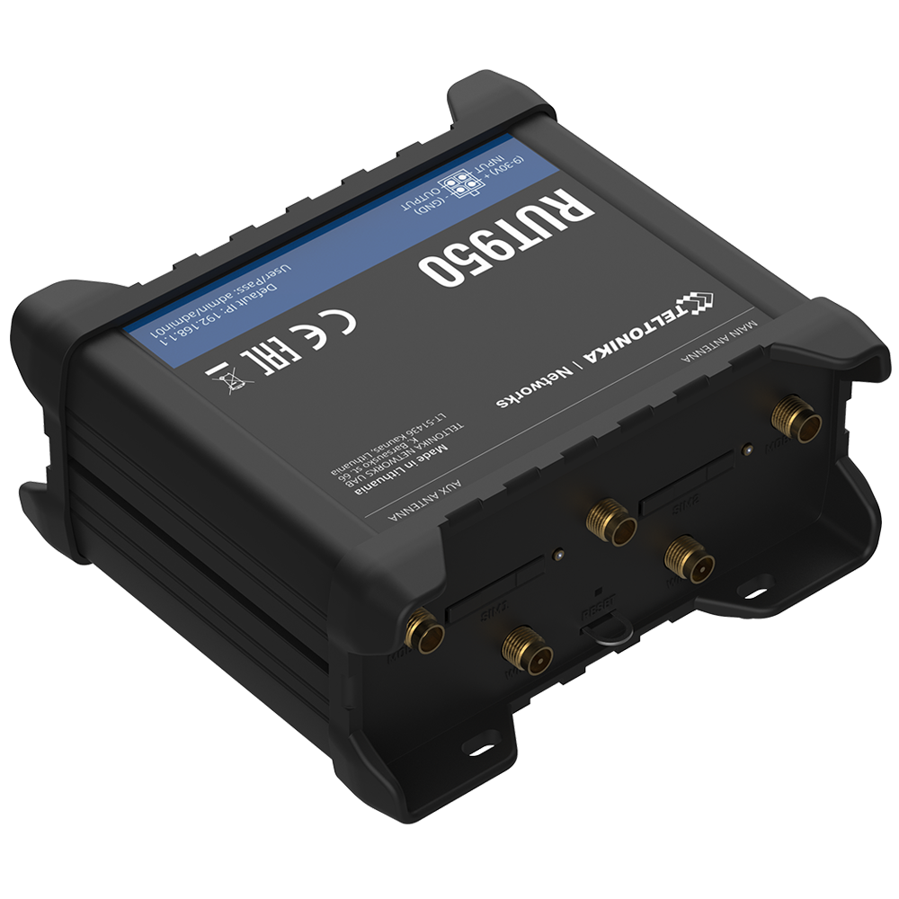Teltonika Router 4G Industriale - 4 porte Ethernet RJ45 Fast Ethernet - Dual SIM 4G (LTE) Cat 4 fino a 150Mbps - 2x Ingressi + 2xSalidas Digitali - Wi-Fi 802.11b/g/n 2.4GHz - Alloggiamento in Alluminio