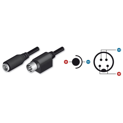 Adattatore DC - 105 mm di lunghezza - Connettore Mini Din femmina - Connettore maschio standard - Adatta alimentatore standard - Per videoregistratori SAFIRE