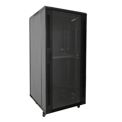 Armadio rack per pavimento - Fino a 18U rack da 19" - Fino a 800 Kg di carico - Con ventilazione e passacavi - 2 ventole, 2 vassoi e ciabatta 6 prese - Non assemblato