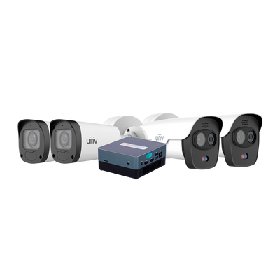 Kit Videologic VLN-IALITE-2+2 - Include 4 canali IA espandibili a 6 - Risoluzione max CIF - Non include modulo di uscita - 2 x telecamere Uniview UV-IPC2324LB-ADZK-G - 2 x telecamere Uniview UV-TIC2621SR-F3-4F4AC-VD