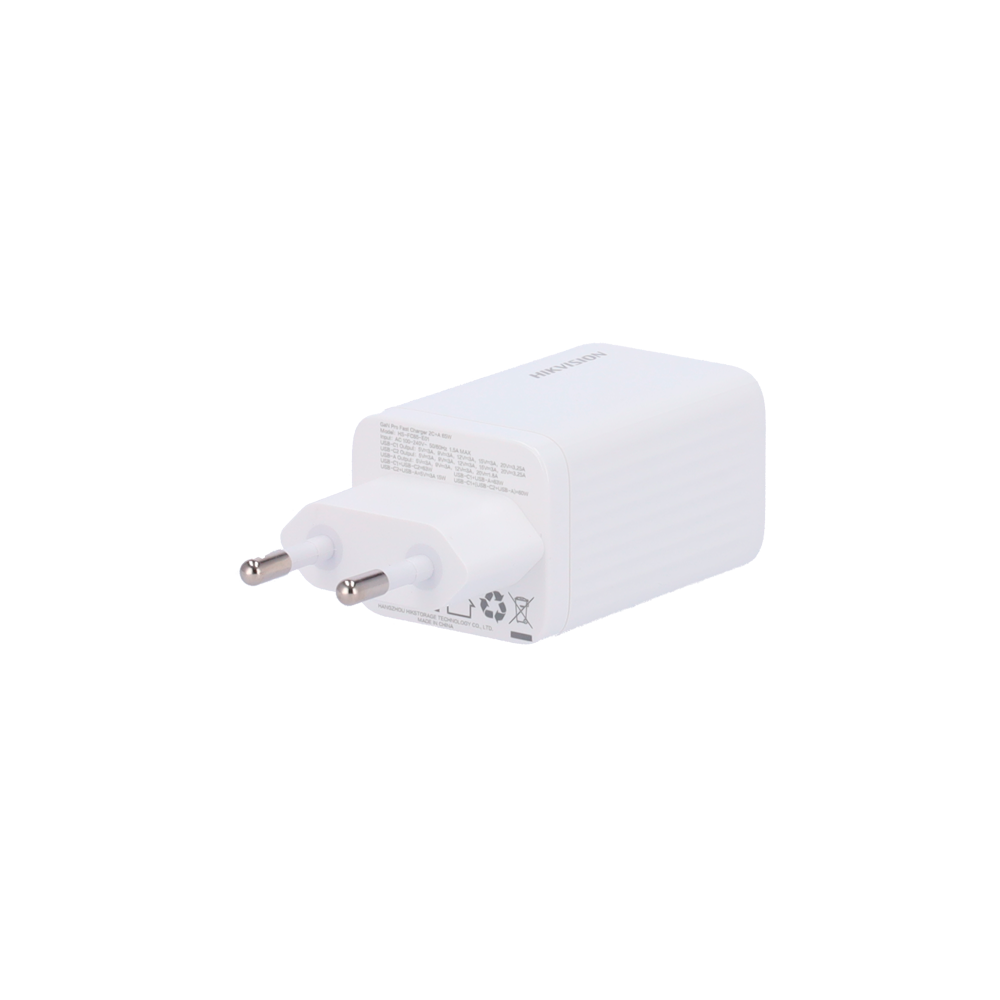 Cargador GaN - Salida: 2 puertos USB-C y 1 puerto USB-A - Entrada AC 100~240 V, 1.5 A máx. - Potencia total 65 W - Protección contra sobrecarga y cortocircuitos - Color blanco