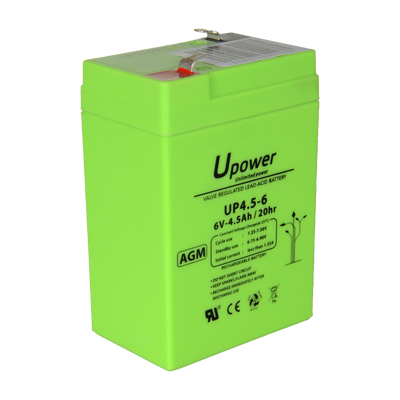Upower - Batteria ricaricabile - Tecnologia piombo-acido AGM - Voltaggio 6 V - Capacità 4.5 Ah - 106 x 70x x 47/ 810g - Per backup o uso diretto