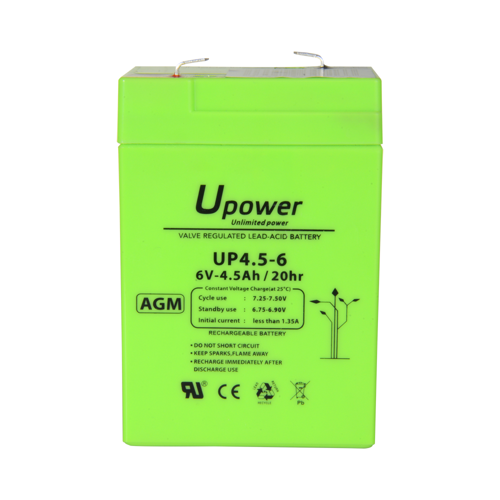 Upower - Batteria ricaricabile - Tecnologia piombo-acido AGM - Voltaggio 6 V - Capacità 4.5 Ah - 106 x 70x x 47/ 810g - Per backup o uso diretto