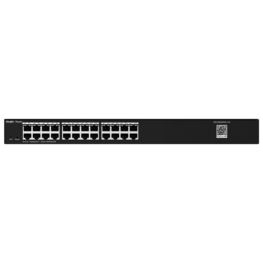 Reyee Switch Cloud - 24 porte RJ45 Gigabit - Velocità della porta 10/100/1000 Mbps - Plug & Play - VLAN/Port Isolation/Loop Detection - Limite di Velocità della Porta