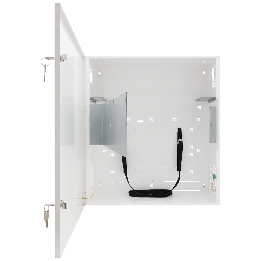 Box di sicurezza - Speciale per installazione a parete - Formato verticale - 2 chiavi e serrature - Ingressi per cablaggio - Per Monitor, Switch POE, Videoregistratore e Rack 19´