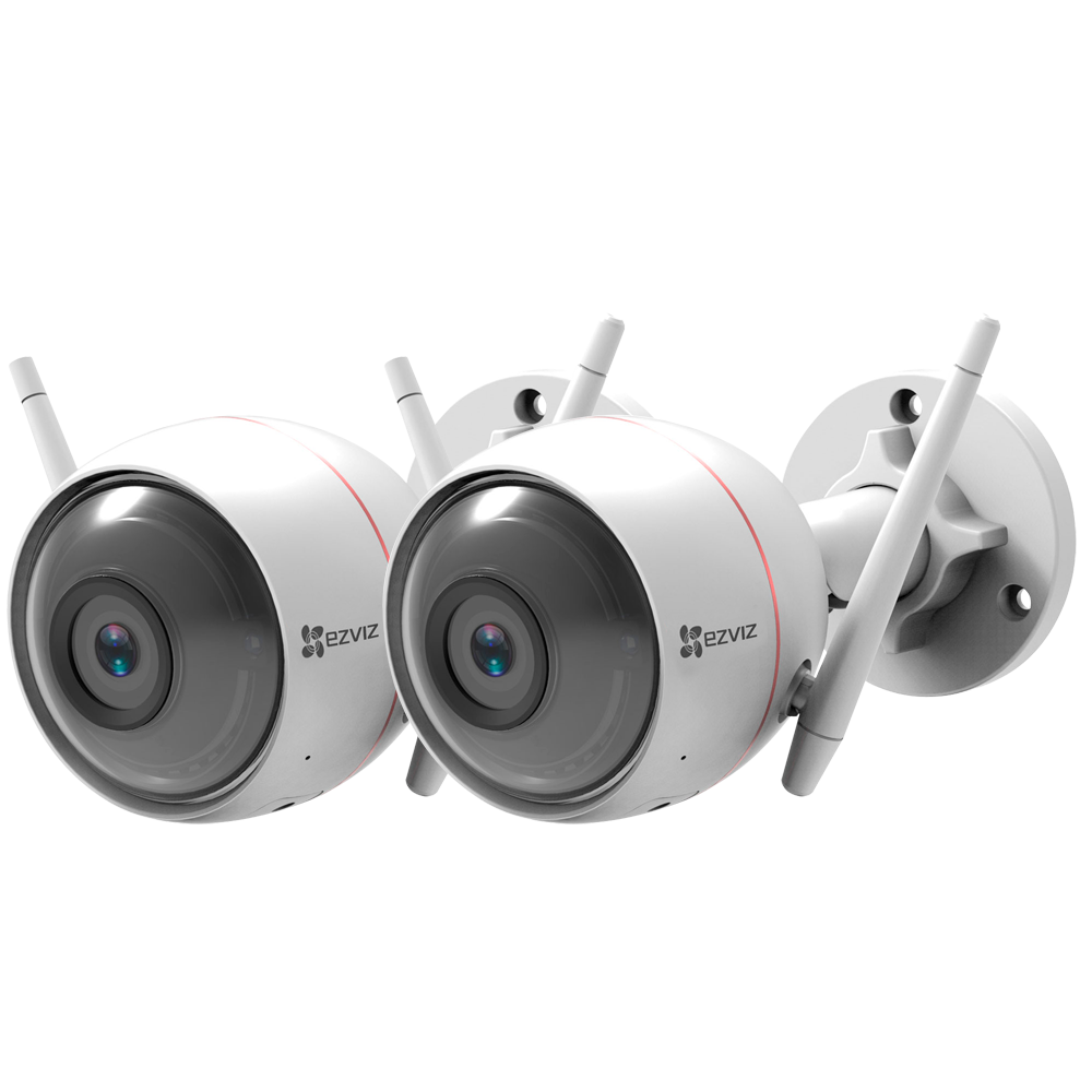 2 x Telecamere Wifi Ezviz  - 2 Megapixel - Lente 2.8mm / IR 30 - Audio bidirezionale - Sirena e flash dissuasivi - Adatta per esterni IP65