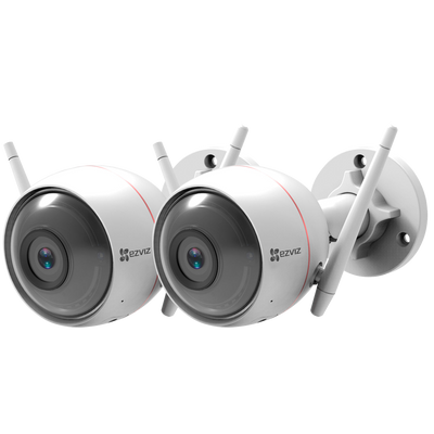 2 x Telecamere Wifi Ezviz  - 2 Megapixel - Lente 2.8mm / IR 30 - Audio bidirezionale - Sirena e flash dissuasivi - Adatta per esterni IP65