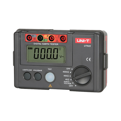 Medidor de Resistencia de Tierra - Pantalla LCD de hasta 4000 cuentas - Medición de resistencia de tierra hasta 4000Ω - Medición de tensión de tierra CA hasta 400V - Almacenamiento de datos - Apagado automático