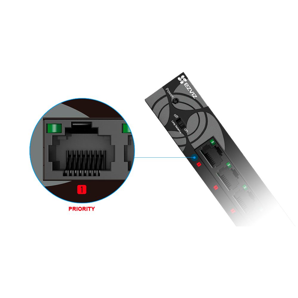 Switch Ezviz - 8 porte + 1 Uplink RJ45 - Velocità fino a 1000 Mbps su tutte le porte - Velocità di trasferimento di 18 Gbps - 3 porte prioritarie - Modalità Estesa, fino a 250m di portata