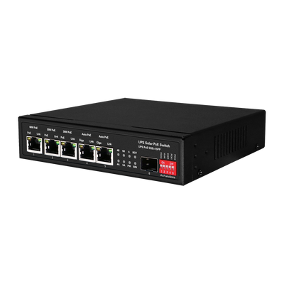Switch PoE - 5 puertos PoE + 1 SFP - Velocidad de puertos 10/100/1000 Mbps - 1xHi-PoE (60W) + 2xPoE+ (30W) + 2x24/48V (25W) - Hasta 65W de Potencia PoE total - Soporta baterías de 12V/24V y paneles de 400W