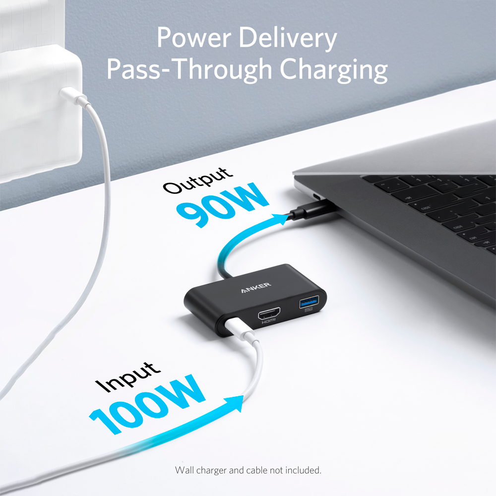 Anker - Hub USB-C 3 in 1 - Supporta la ricarica PD100W - Trasferimento dati da 5Gbps - Ammette risoluzione 4K@30Hz - 1xUSB-C,1x USB-A, 1xHDMI