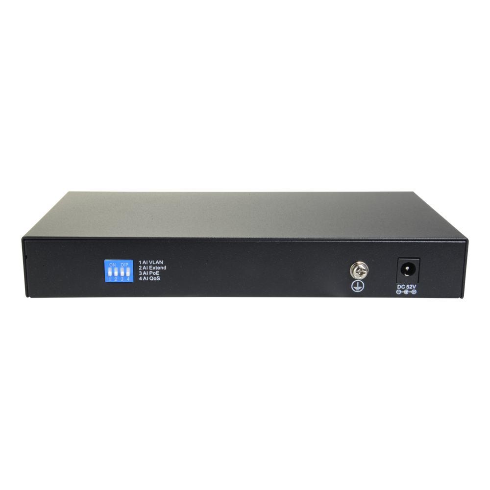 Switch PoE - 8 porte PoE + 2 Uplink RJ45 - Velocità 10/100 Mbps - Funzioni: Ai VLan/QOS/CCTV Extend/PoE - Standard IEEE802.3af (PoE) / a (PoE+) - Fino 96W in totale per tutte le porte