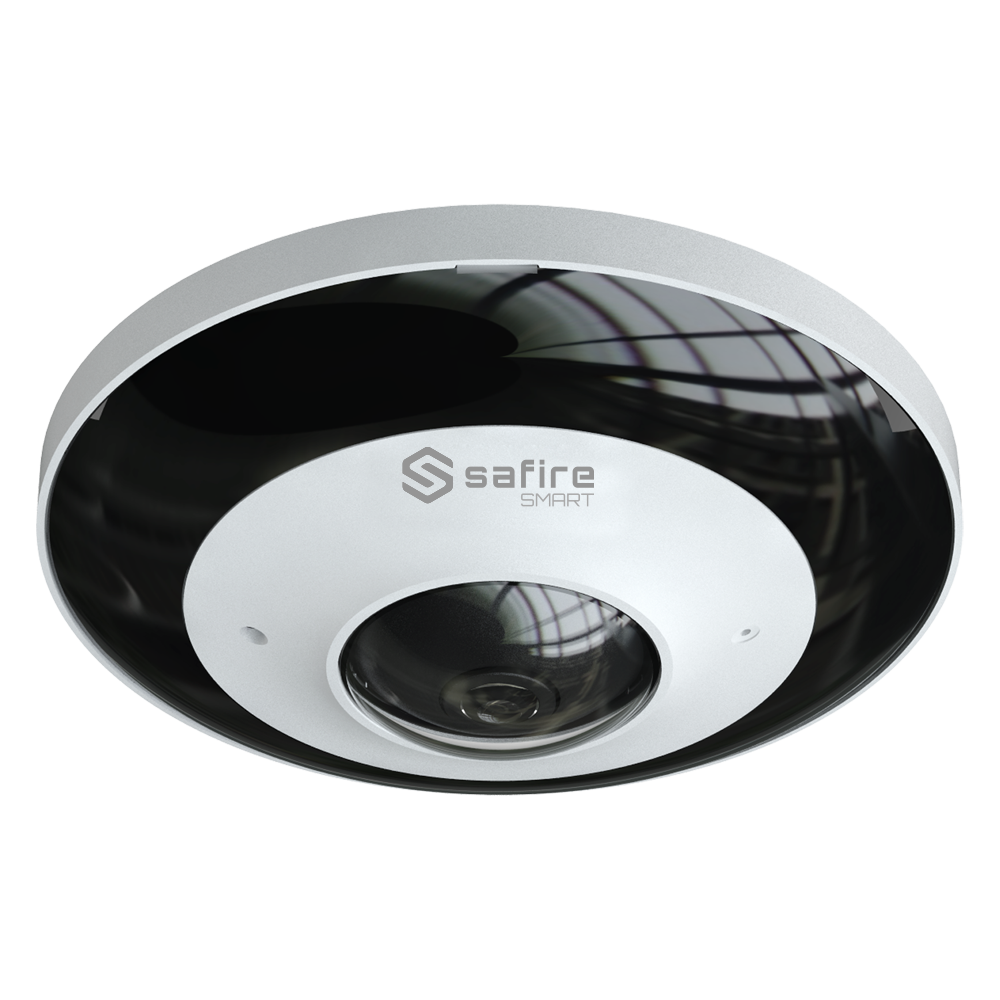 Safire Smart - Telecamera Dome IP Fisheye gamma I1 IA Avanzata - Risoluzione 6 Megapixel (2160x2160) - Ottica 1.1 mm, grandangolo 360º - Audio, Allarmi, Scheda MicroSD 256GB - Waterproof IP67 | PoE (IEEE802.3af)