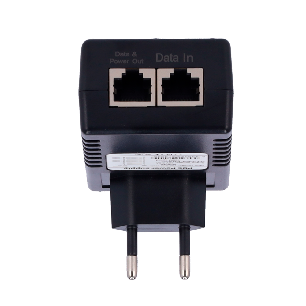 Inyector PoE de pared - Entrada/Salida RJ45 10/100 Mbps - Potencia 15 W - Distancia máxima 100 m - Velocidad 100M - Estabilizado y protegido