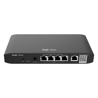Reyee Router PoE Controller Cloud - 4 Porte PoE+ RJ45 GE + 2 Porte RJ45 GE - 5 Porte RJ45 10/100 /1000 Mbps - Supporta fino a 2 WAN per il failover o il bilanciamento - Fino a 600 Mbps di larghezza di banda - Server VPN IPSec, L2TP, PPTP, OpenVPN
