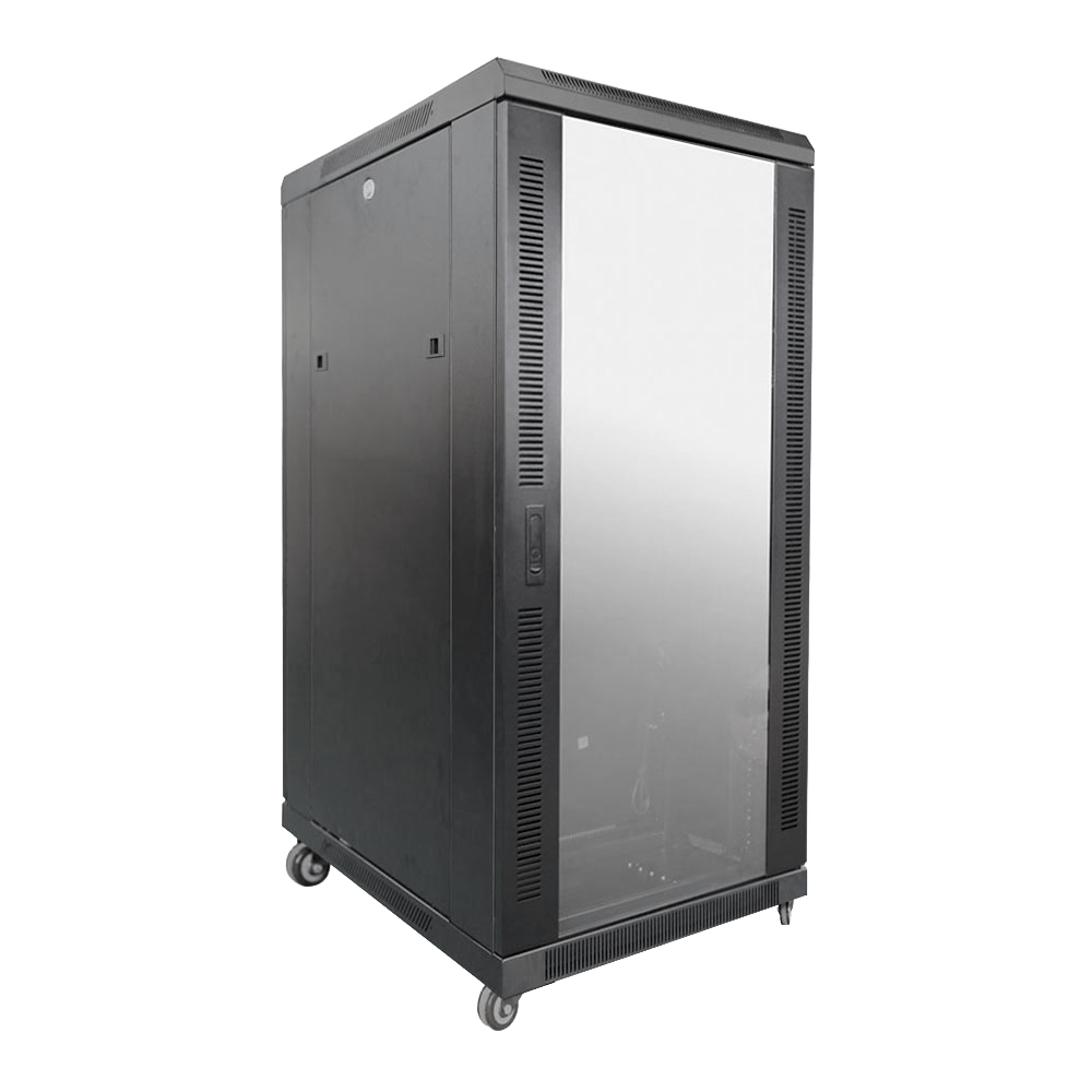 Armadio rack per pavimento - Fino a 27U rack da 19"(600*800) - Fino a 800 Kg di carico - Con ventole e passacavi - 4 ventole, 2 vassoi e PDU 6 prese - Fornito assemblato