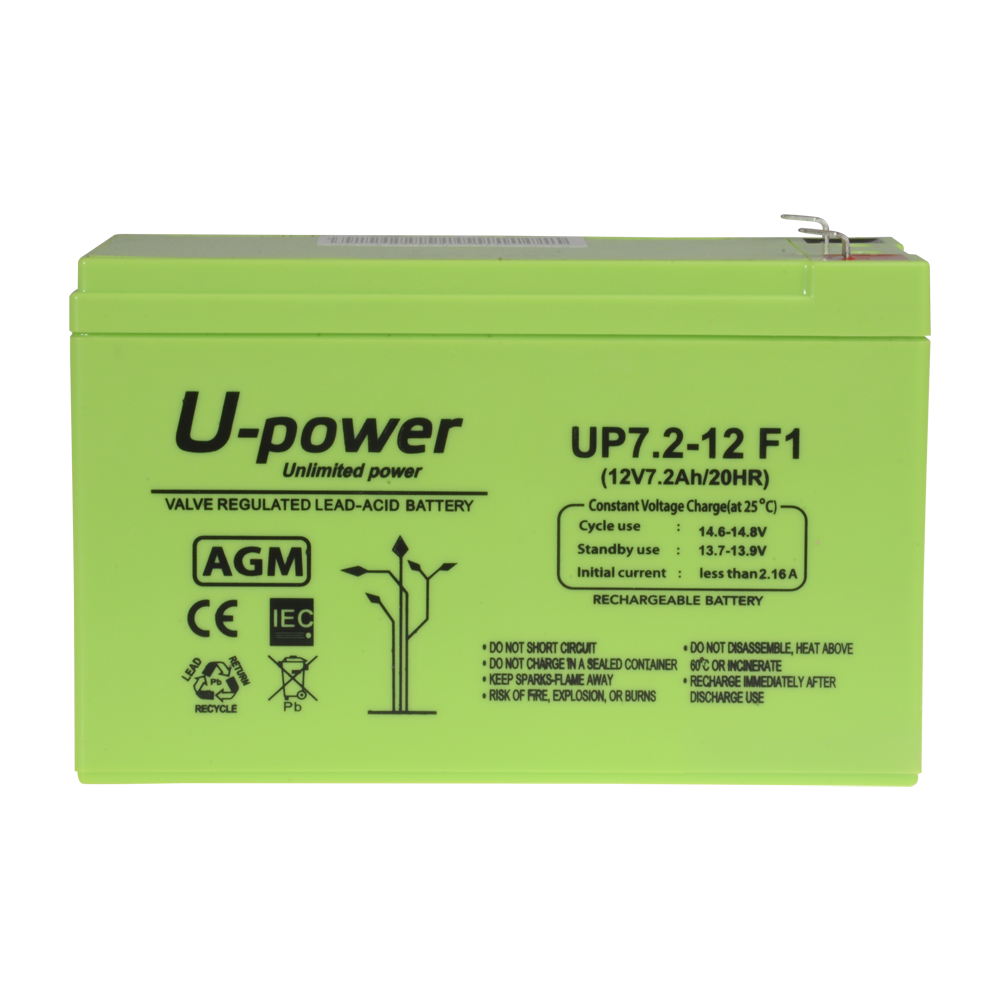 Upower - Batteria ricaricabile - Tecnologia piombo-acido AGM - Voltaggio 12 V - Capacità 7.2 Ah - 101 x 151 x 65 mm / 2180 g - Per backup o uso diretto