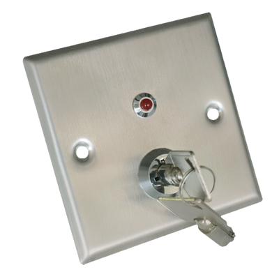 Interruptor de llave - Indicador LED - Probado 500.000 usos - NO/NC/COM/TAMP/LED | Montaje de empotrar o superficie - Medidas 86 (H) x 86 (W) x 20 (D) mm - Acabado en acero inoxidable