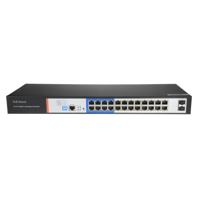 Switch PoE - 24 porte PoE + 2 Gigabit SFP - Velocità 10/100/1000 Mbps - 46 W per porta 802.3af/at / Massimo 250W - VLAN/STP/RSTP/MSTP/ACL/QoS/802.1X - LACP/Static LAG/DHCP Snooping/IGMP Snooping