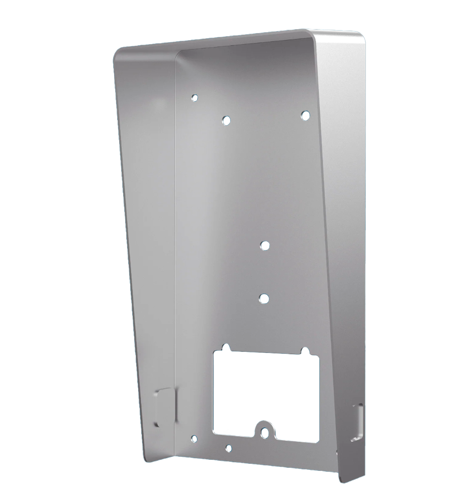 Montaggio a superficie con tettuccio - Specifico per videocitofoni - Compatibile con DS-KV9503-WBE1 - Fori di connessione - Dimensioni: 189 (I) x 97 (La) x 49 (Lu) mm - Realizzato in acciaio inox