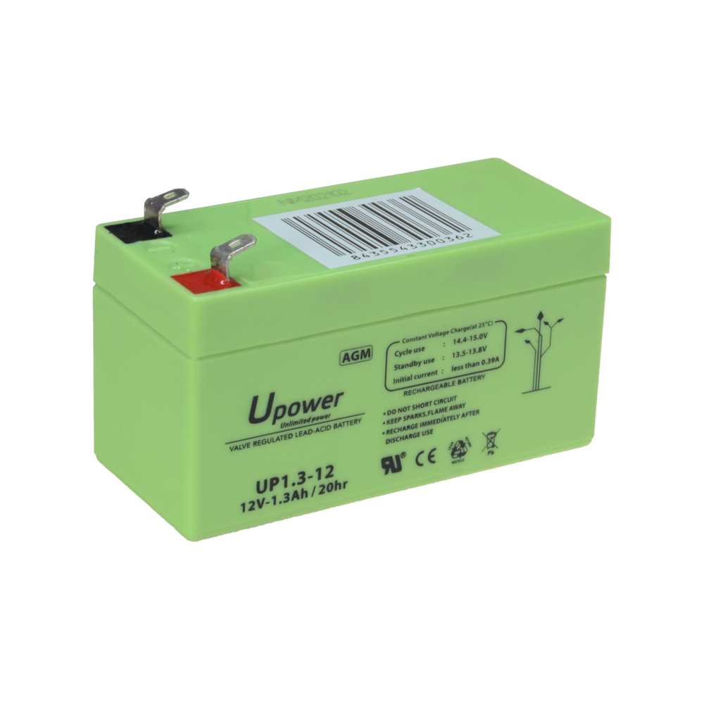 Upower - Batteria ricaricabile - Tecnologia piombo-acido AGM - Voltaggio 12 V - Capacità 1.3 Ah - 58 x 97 x 43 mm / 570 g - Per backup o uso diretto