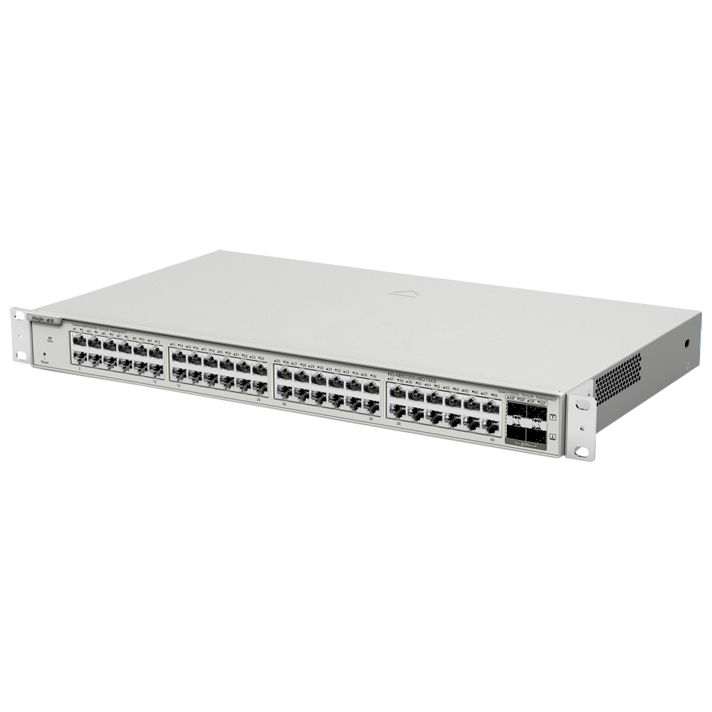 Reyee Switch PoE Cloud Gestibile L2 - 48 porte PoE + 4 SFP+ - 48 10/100/1000Mbps + 4 SFP+ 10Gb - 30 W per porta 802.3af/at / Massimo 370W - VLAN/Port Isolation/STP/RSTP/ACL/QoS - Static LAG/DHCP Snooping/IGMP Snooping/Port Mirroring
