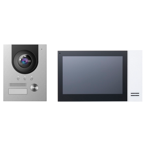 Kit di Videocitofoni - Tecnologia IP e PoE - Include Placca, Monitor - Switch PoE e supporto inc. - App cellulare con P2P - Montaggio in superficie