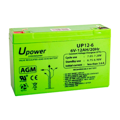 Upower - Batteria ricaricabile - Tecnologia piombo-acido AGM - Voltaggio 6 V - Capacità 12.0 Ah - 100 x 151x x 51/ 1800g - Per backup o uso diretto