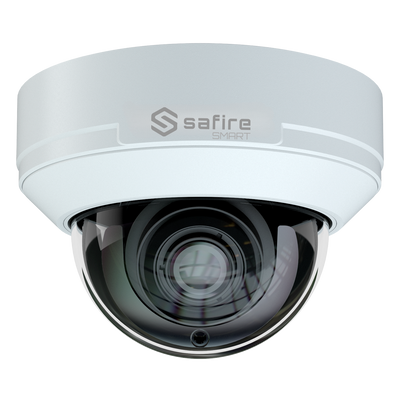 Safire Smart - Telecamera Dome IP gamma E1 Intelligenza Artificiale - Risoluzione 4 Megapixel (2566x1440) - Ottica Motorizzata 2.8~12mm | Microfono | IR 50m - IA: Classificazione di persone e veicoli - Waterproof IP67 e IK10 | PoE (IEEE802.3af)