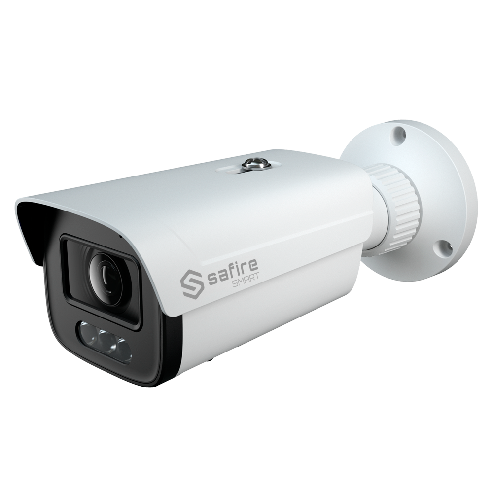 Safire Smart - Telecamera Bullet IP gamma E1 Night Color IA - Risoluzione 4 Megapixel (2566x1440) - Ottica Motorizzata 2.8~12mm | IR&Led fino a 40m - IA: Classificazione di persone e veicoli - Waterproof IP67 | PoE (IEEE802.3af)