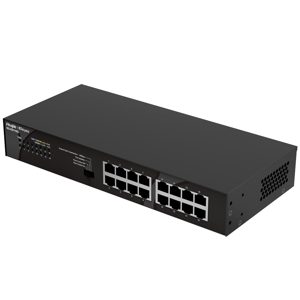 Reyee Switch da Tavolo - Alloggiamento in Metallo - Montaggio su rack - 16 porte RJ45 - Velocità 10/100/1000 Mbps - Plug and Play - Tecnologia a risparmio energetico