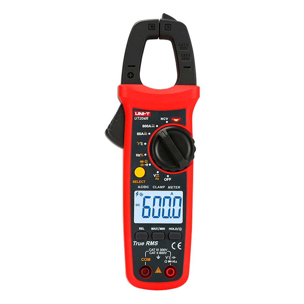 Clamp meter - LED display up to 6000 accounts - AC current measurement up to 600A - DC and AC voltage measurement up to 600V - High accuracy AC with True RMS function - Measurement of resistance, capacitance | NCV function