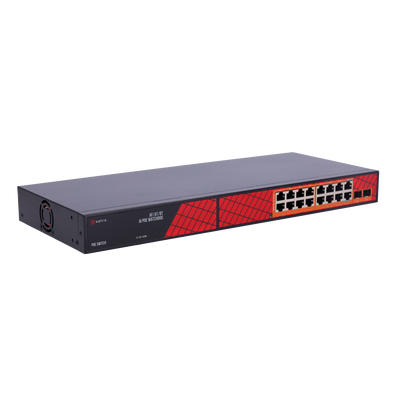 Safire Switch Hi-PoE - 16 porte PoE + 2 SFP - Velocità porte Gigabit 10/100/1000Mbps - 14 Porte PoE+ 30W + 2 Porte Hi-PoE 60W - PoE Watchdog - Fino a 300W Potenza PoE totale