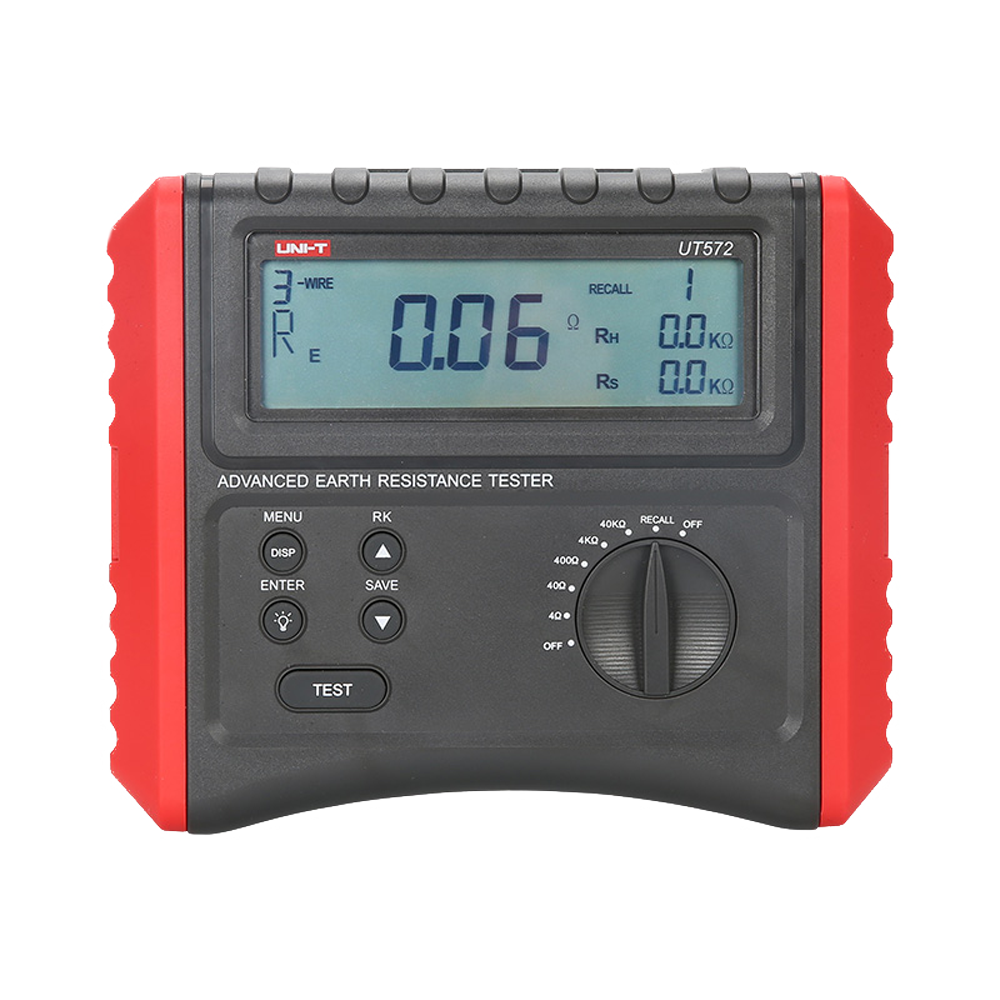 Misuratore della resistenza di terra - Display LCD - Misurazione della resistenza di terra fino a 40kΩ - Misura della resistività del suolo fino a 40kΩ - Memorizzazione dei dati - Spegnimento automatico