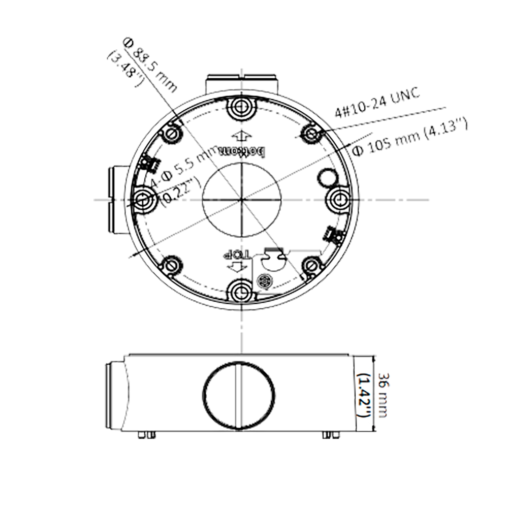 Scatola di giunzione - Per telecamere bullet - Per esterni - Installazione a tetto o parete - Colore nero - Passacavo