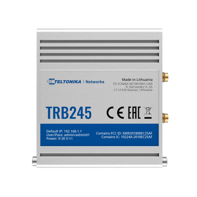 Teltonika Gateway 4G Industrial - 4G Cat 1 / 3G / 2G - Porta RJ45 10/100Mbps - Porte RS232 e RS485 - Connettore Micro USB - Dual SIM