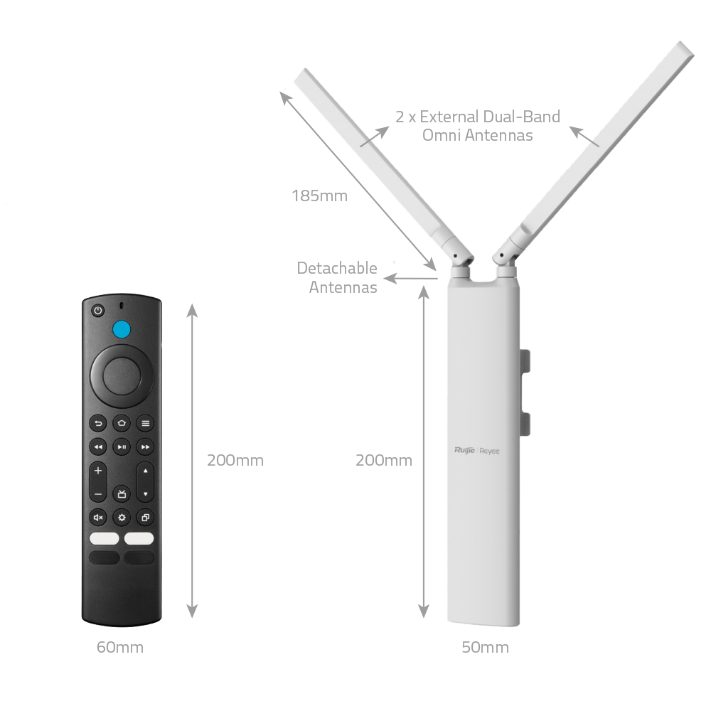 Reyee - AP Omnidireccional Wi-Fi 5 - Apto para Exteriores IP65 Diseño Compacto - Soporta 802.11a/b/g/n/ac Wave 2 - Velocidad transmisión hasta 1267 Mbps - Antenas Extraíbles 2x2 MIMO