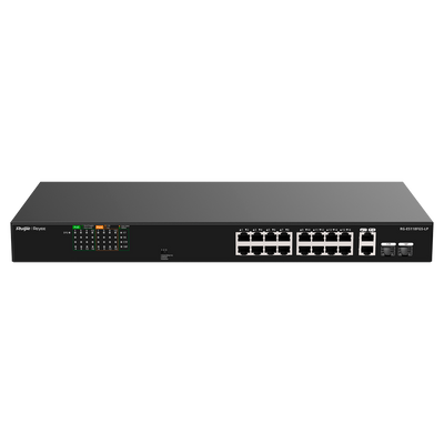 Reyee Switch PoE da Tavolo - Alloggiamento in Metallo - Rackmount - 16 Porte RJ45 10/100 Mbps + 2 Uplink Gigabit - 16 Porte PoE+ 802.3af/at | Potenza totale 120W - Plug and Play - Tecnologia a risparmio energetico