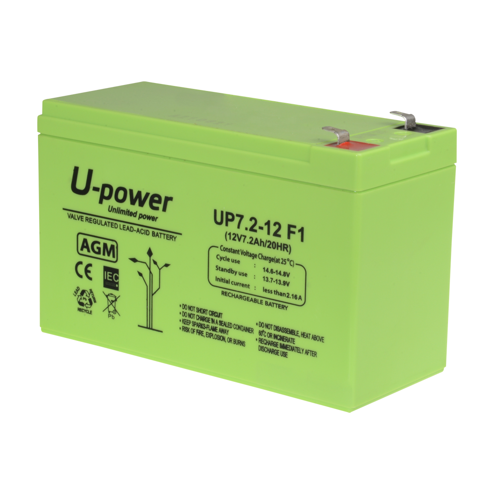 Upower - Batteria ricaricabile - Tecnologia piombo-acido AGM - Voltaggio 12 V - Capacità 7.2 Ah - 101 x 151 x 65 mm / 2180 g - Per backup o uso diretto