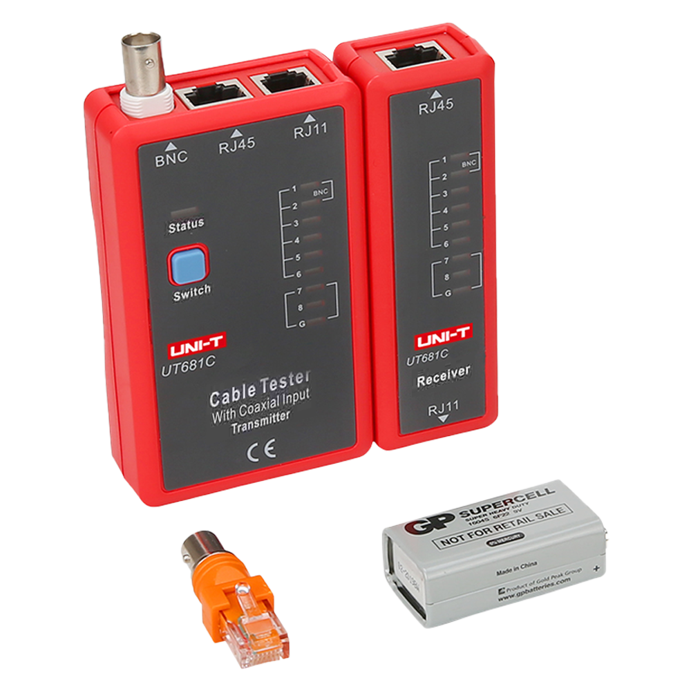 Tester di cavi - Controllo dello stato dei cavi RJ45/RJ11/BNC - Test modalità veloce e modalità lenta - Spegnimento automatico