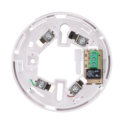 Base a basso profilo con relè - Fino a 12VDC 0.5A / Terminale NO/NC/C - Compatibile con rilevatori V2 e a base alta - Necessario per l'installazione del rilevatore - Montaggio semplice - Possibilità di bloccare il rilevatore alla base - Compatibile con le