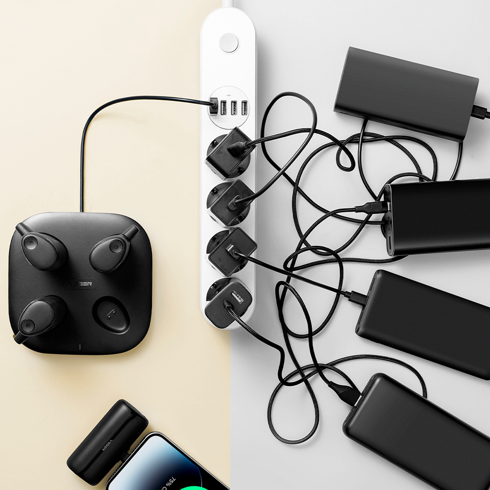 VEGER - 4 power bank con base di ricarica - Capacità 5000mAh ogni Power bank - Ricarica veloce PD20W - 2 Power bank con connettore Lightning, 2  USB-C - Carica 4 Power Bank contemporaneamente.