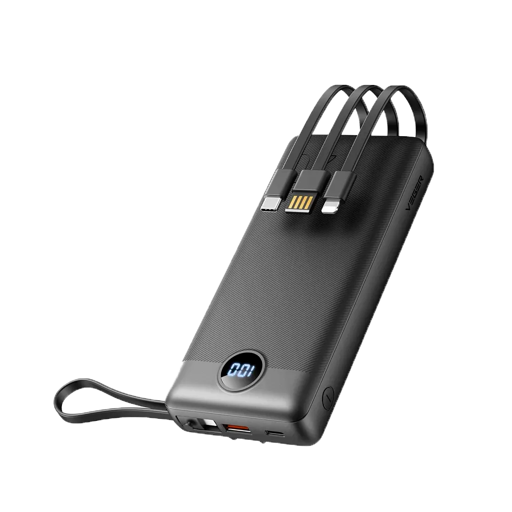 VEGER - Power bank - Capacità 20000mAh (77Wh) - ricarica rapida Power IQ - Cavi integrati - Schermo LCD