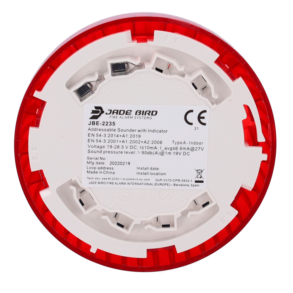 Sirena analógica Jade Bird - Alta potencia de salida 91 dB(A) @ 1m - Alimentación por lazo - No incluye base - Instalación en interior - Certificada EN 54-3